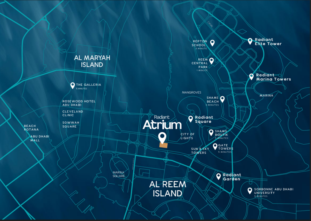 Radiant Atrium Al Reem Island Location Map with Mascorp Properties Abu Dhabi